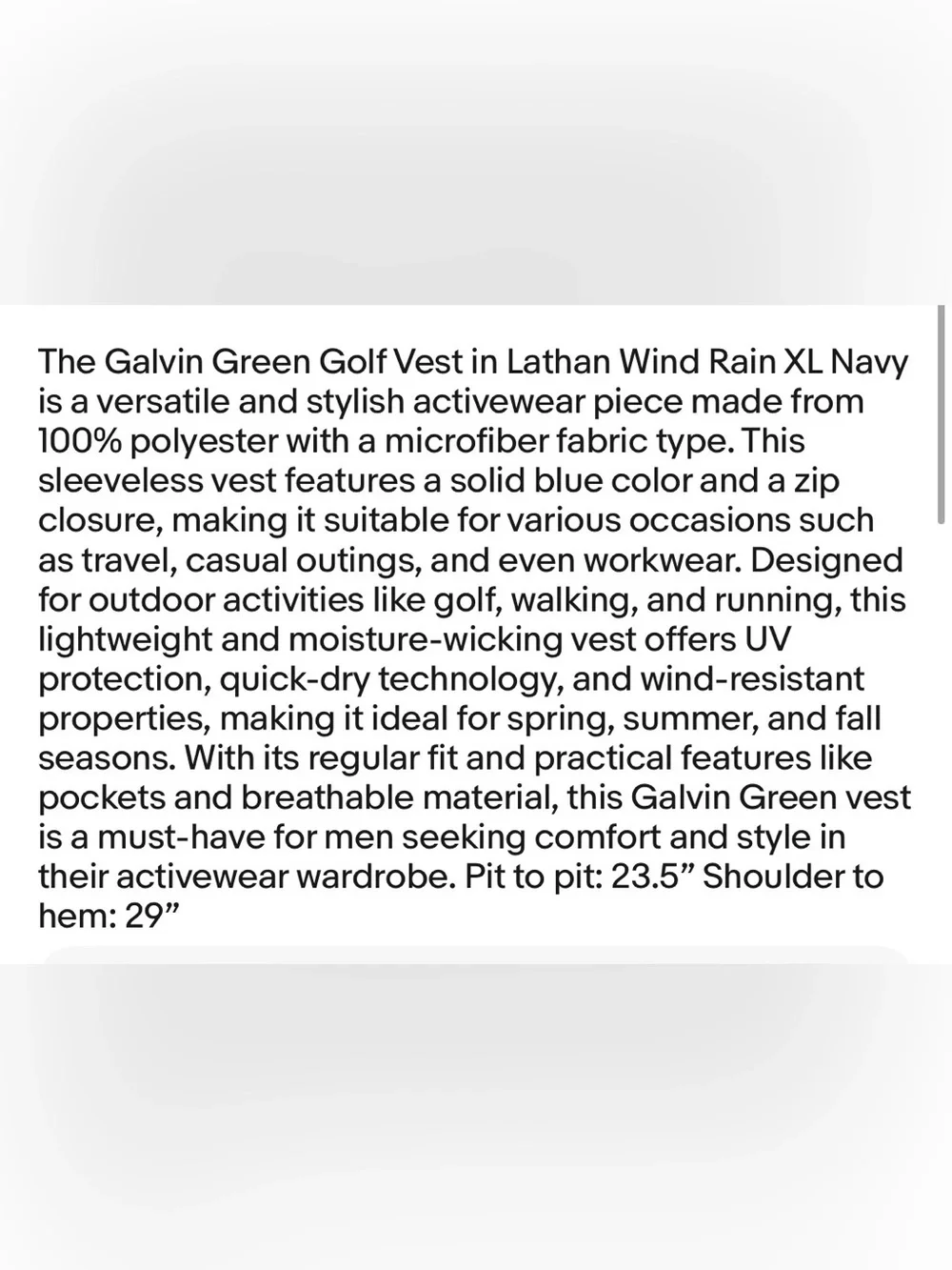 Galvin Green Golf Vest Lathan Wind Rain XL Navy Polyester NWT MSRP $219
