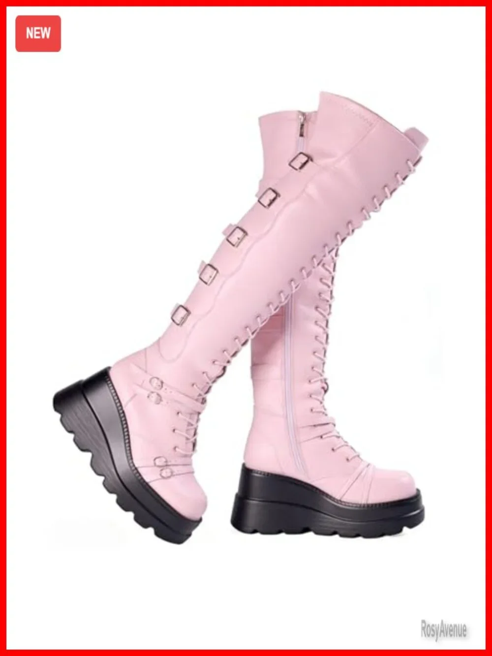 Over Knee Thigh High Platform Boots Chunky Heel Lace Up Side Zip