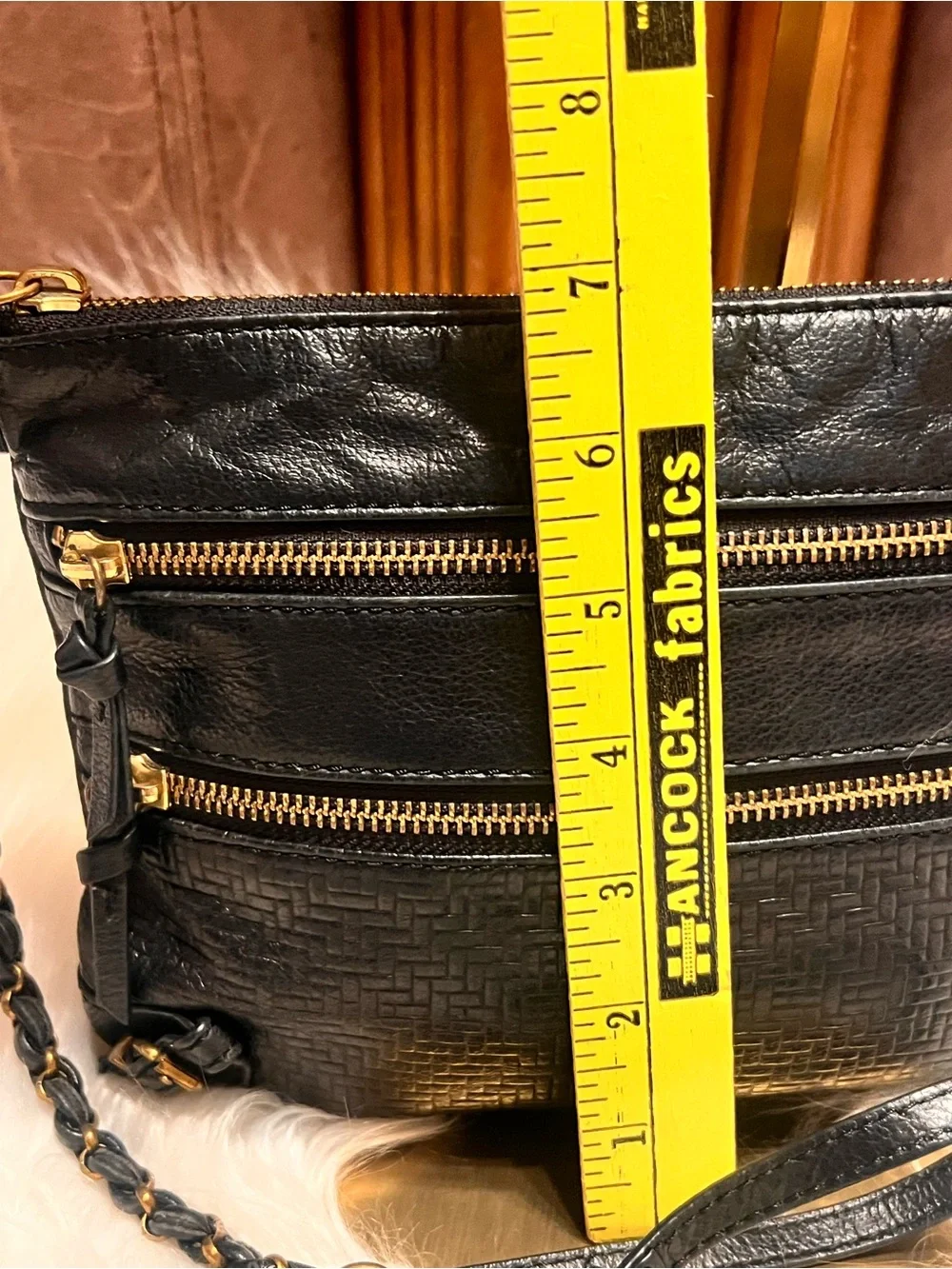 Elliott Lucca  Messina 3-Zip Leather Black Leather  with Gold-Tone crossbody bag