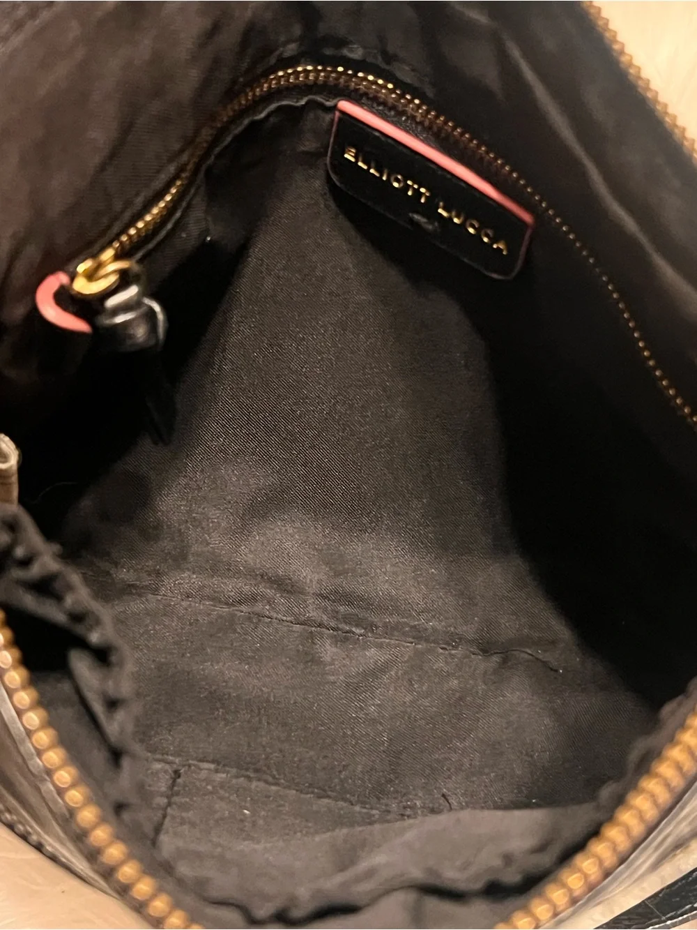 Elliott Lucca  Messina 3-Zip Leather Black Leather  with Gold-Tone crossbody bag