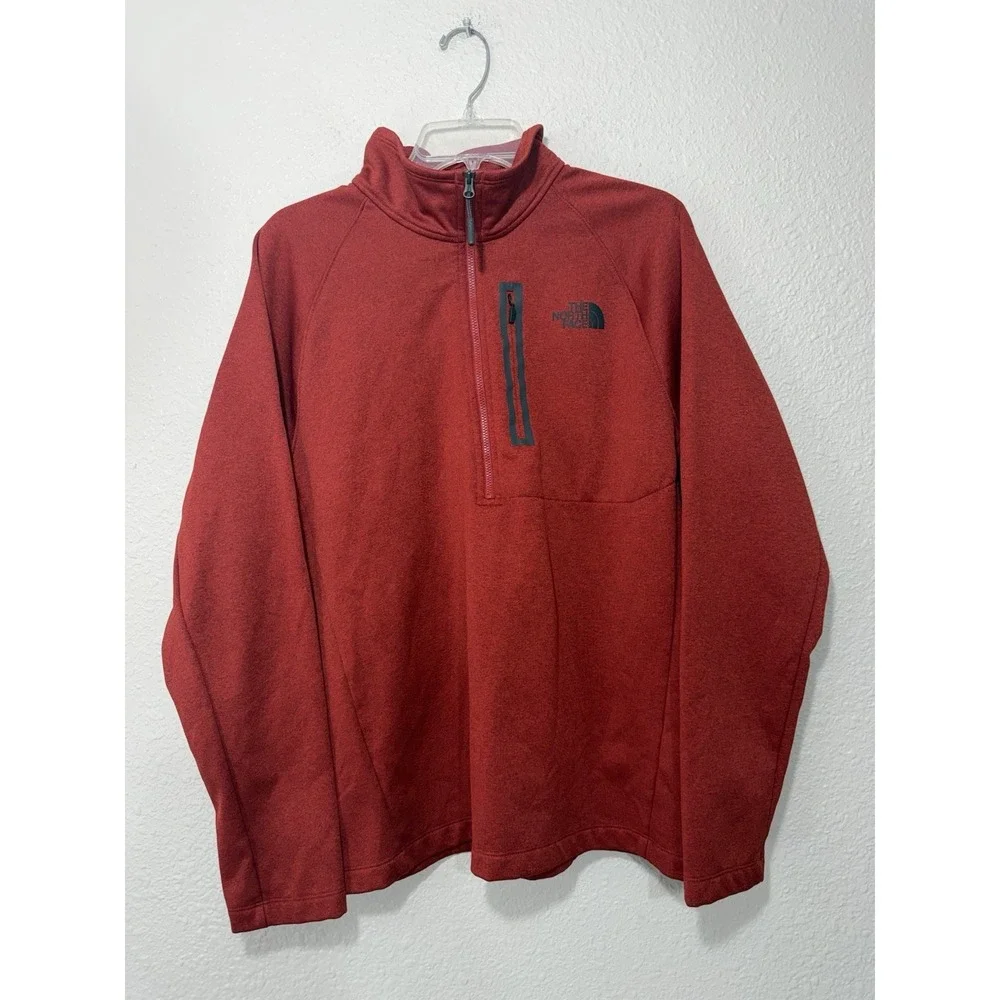 Mens North Face 1/4 Zip Red Pullover Sweater Outdoor Hiking Winter Warm