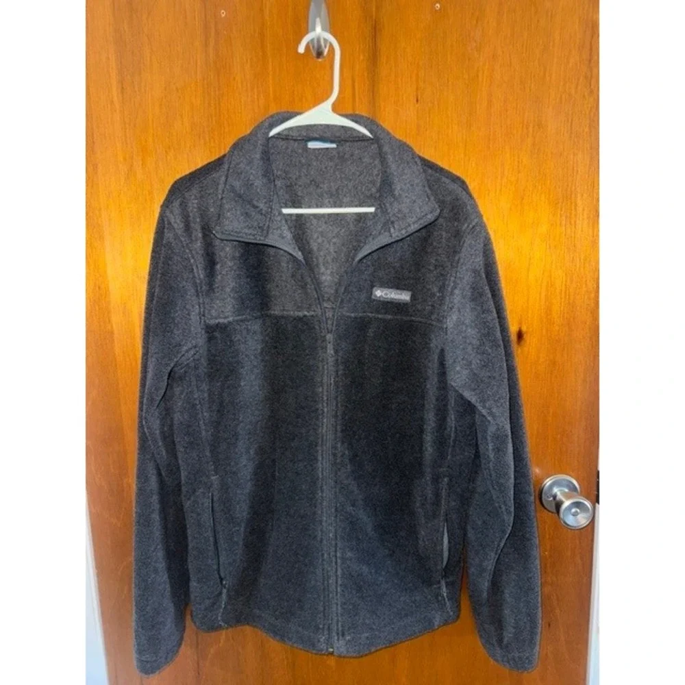 Columbia Mens Full Zip Fleece Jacket Charcoal Gray Heather Medium Hiking Coat