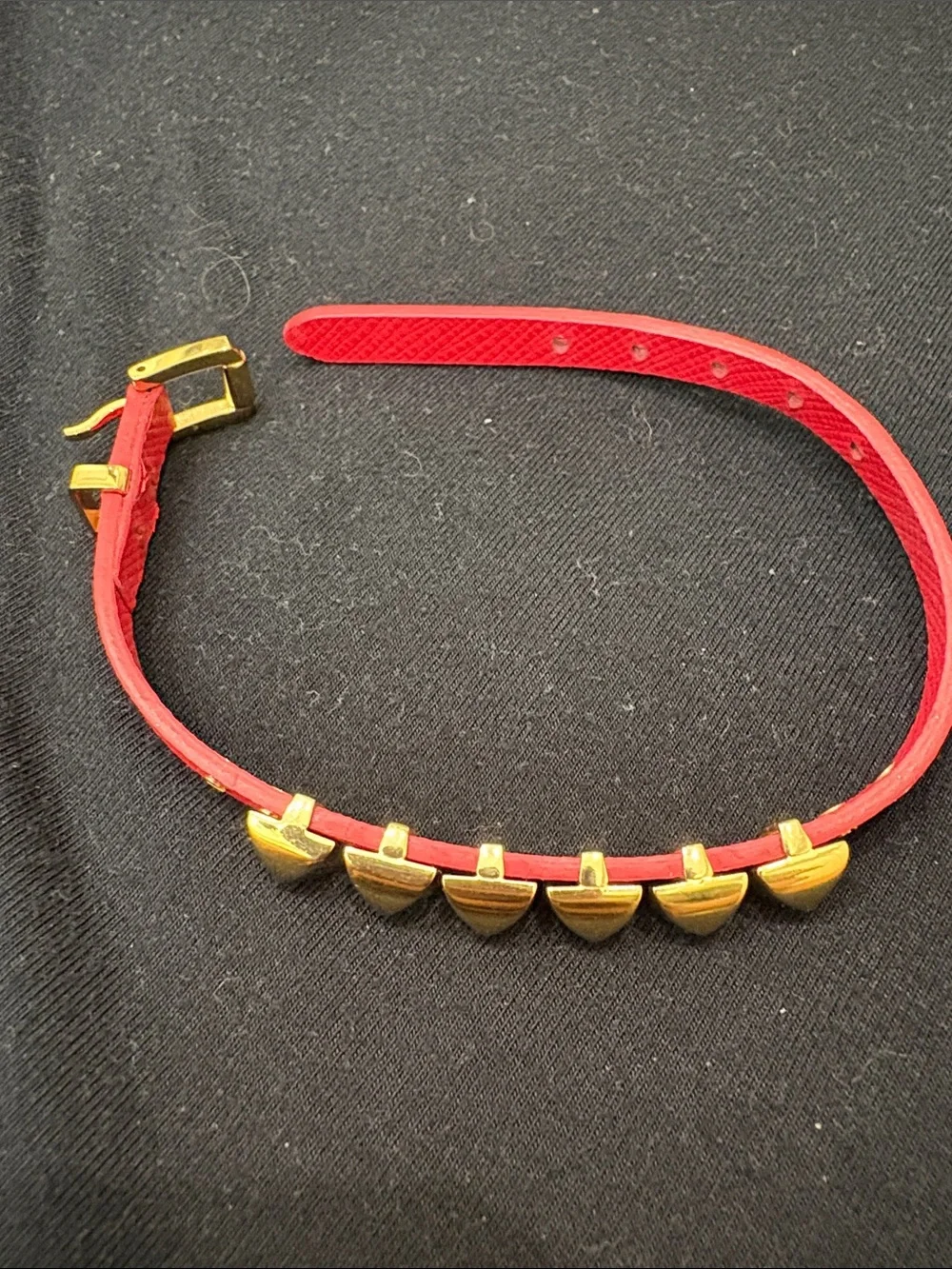 Michael Kors Red Leather Stud Belt with Gold Pyramid Accents