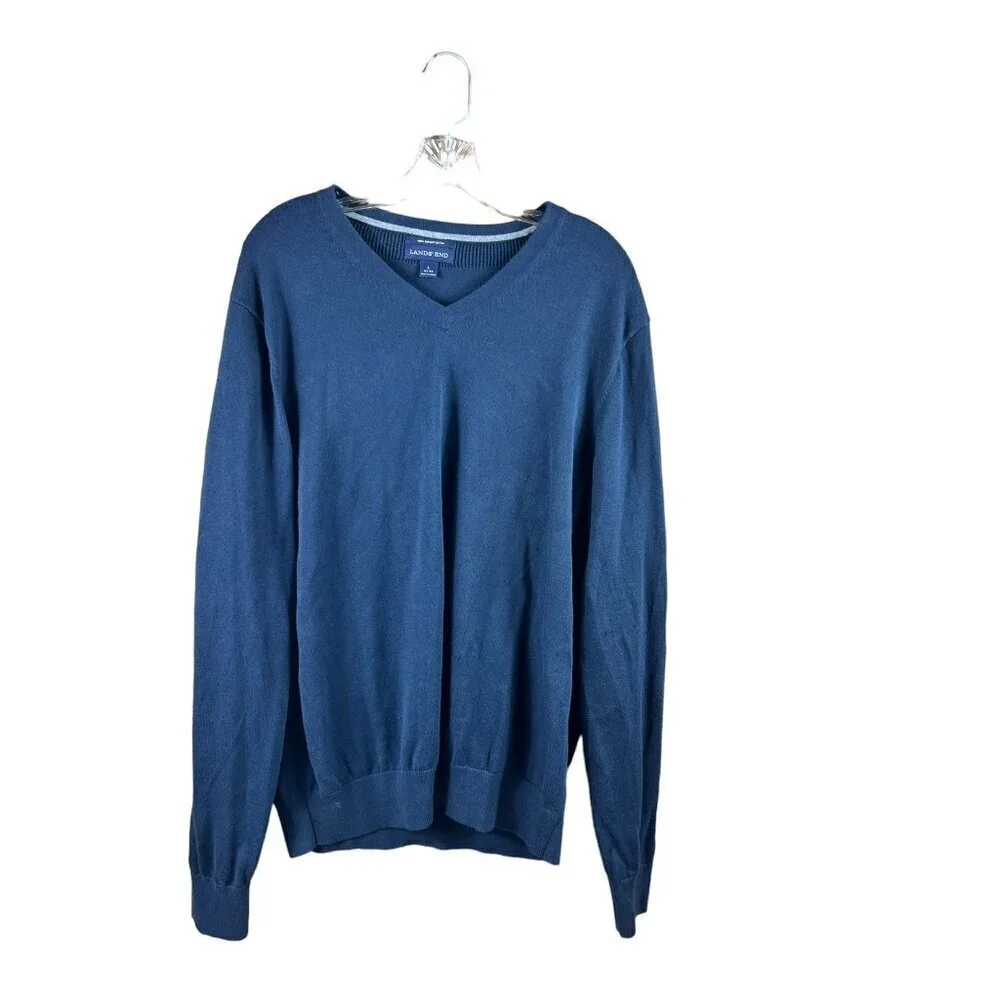 Lands' End Mens Navy Blue Long Sleeve Casual Sweater