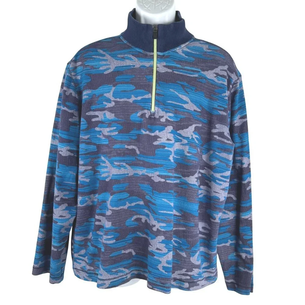 Robert Graham Street Circuit Knit Pullover Mens 2XL Camo 1/4 Zip Cotton‎ TP-2976