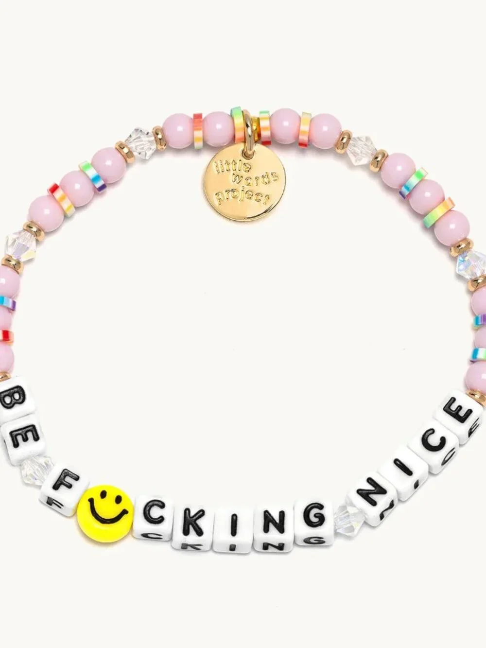 Little Words Project Be F*cking Nice Bracelet Pink Beaded Stretch Retired Color