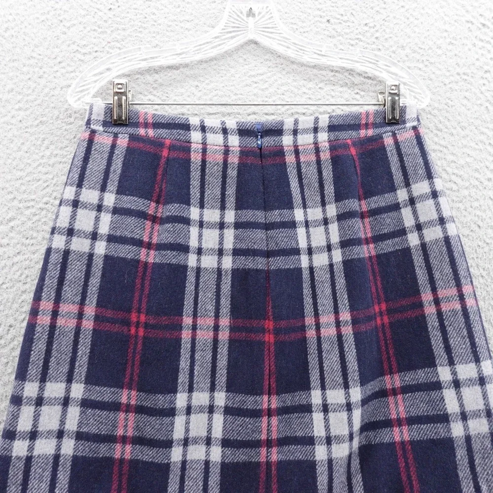 J Crew Mercantile Plaid Wool Blend Mini Skirt Size 4 Navy Blue Ruffle Lined‎