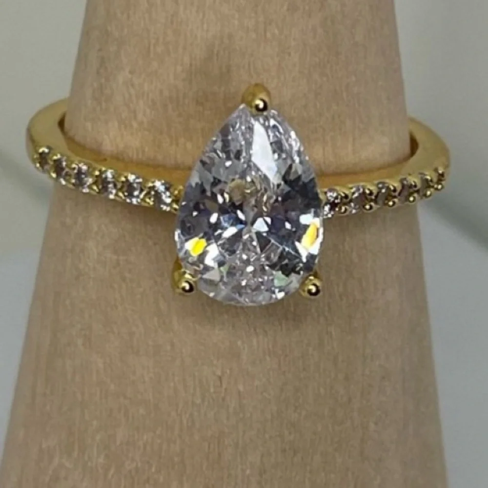 Gold Plated Pear Shaped CZ Engagement Ring Size 9
