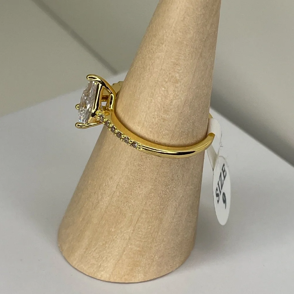 Gold Plated Pear Shaped CZ Engagement Ring Size 9