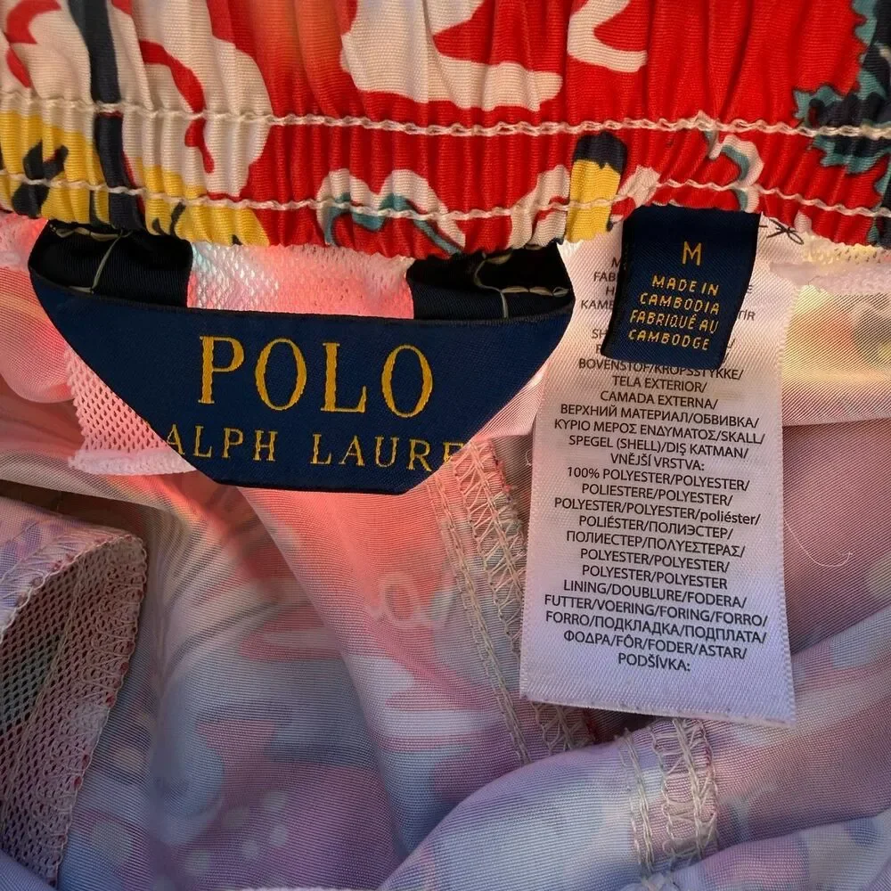 Polo Ralph Lauren Hawaiian Swim Trunks Men's Medium Red Tropical Aloha Shorts