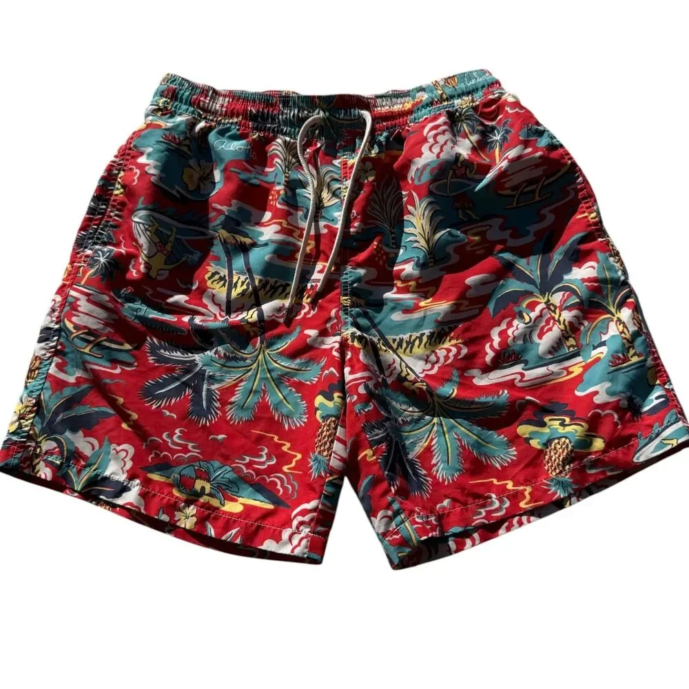 Polo Ralph Lauren Hawaiian Swim Trunks Men's Medium Red Tropical Aloha Shorts