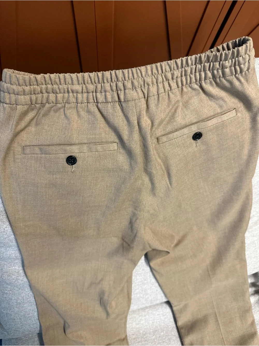 H&M Women’s Tan Drawstring Trousers Slim Fit XS Linen Texture