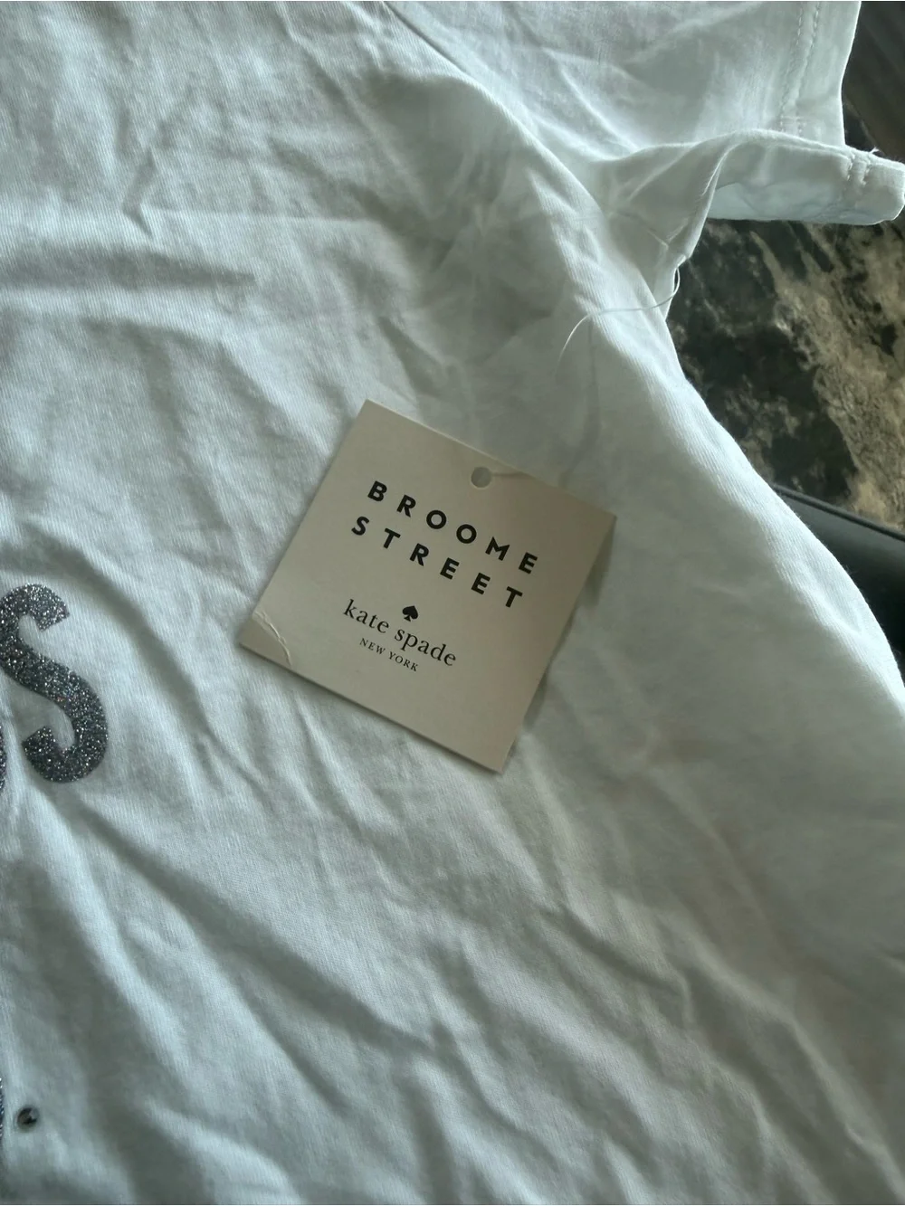 kate spade White Tee with Silver Glitter Graphic