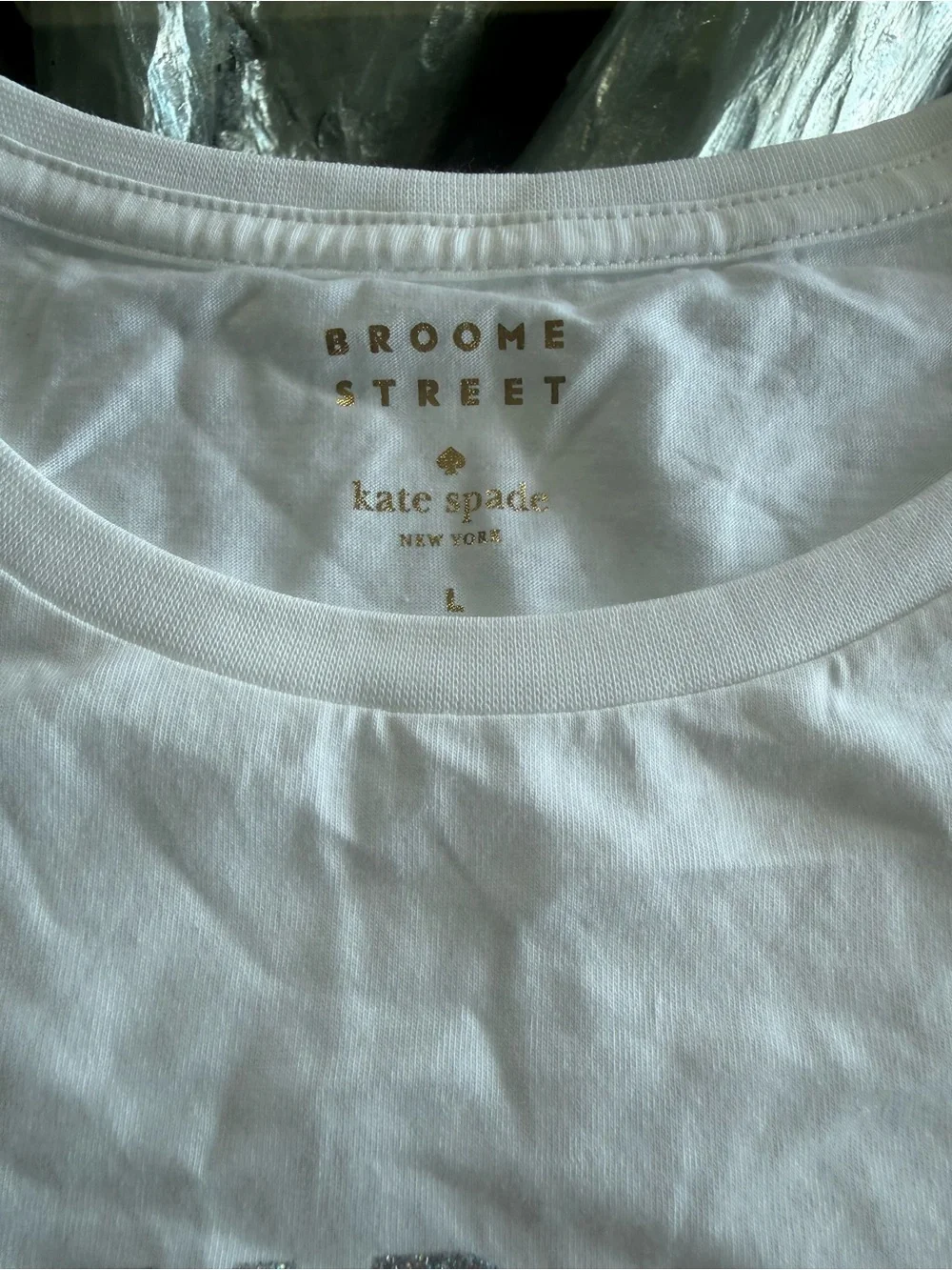 kate spade White Tee with Silver Glitter Graphic
