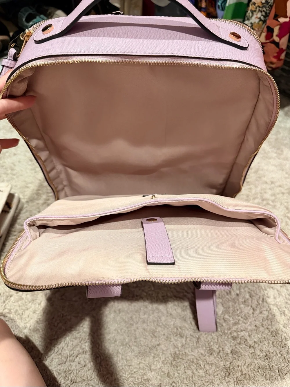 Calpak Lavender Lilac Backpack Tote with Whipstitch Detail