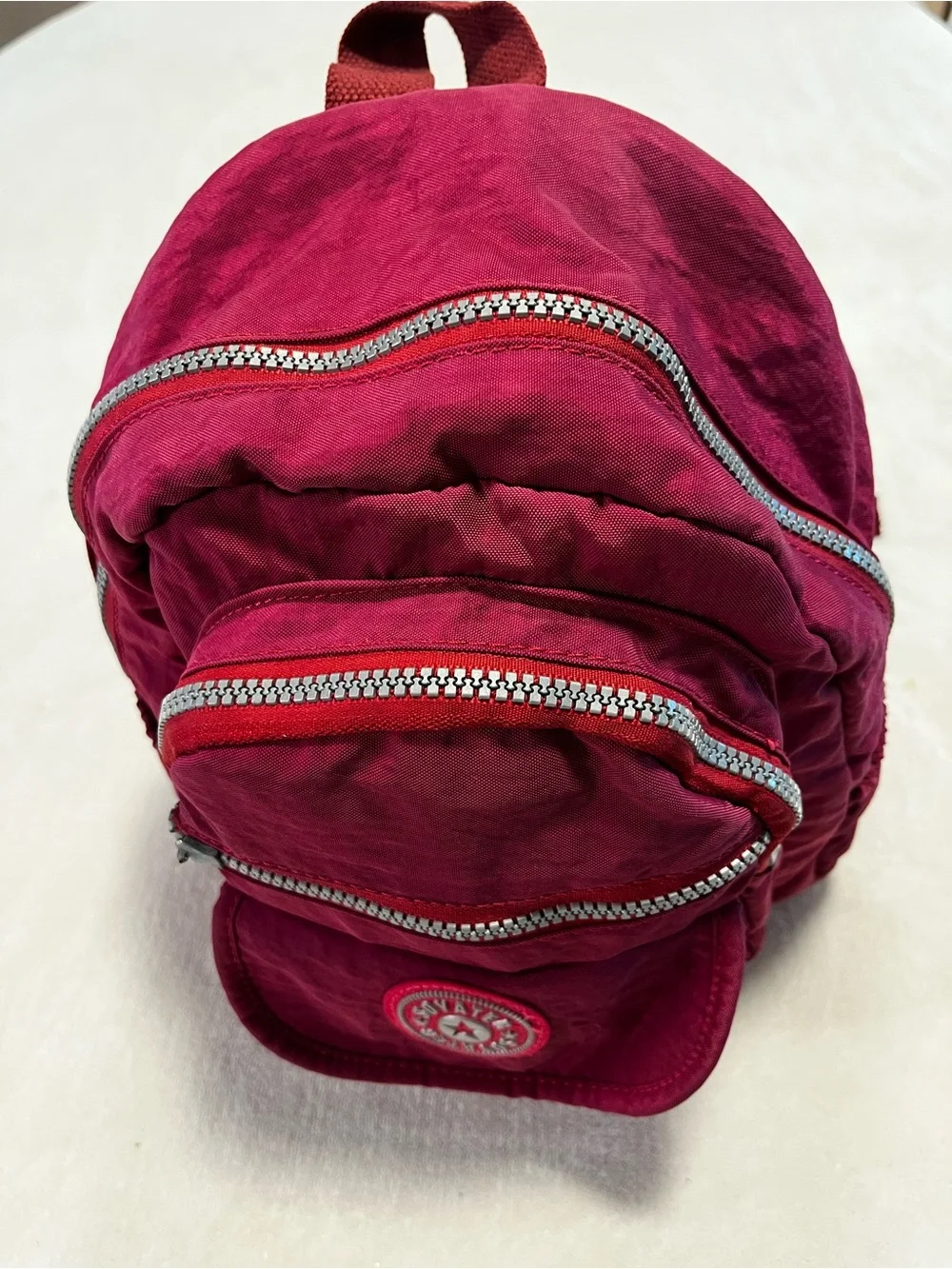 Soyater Burgundy Red Nylon Backpack Multi Pocket Silver Zippers