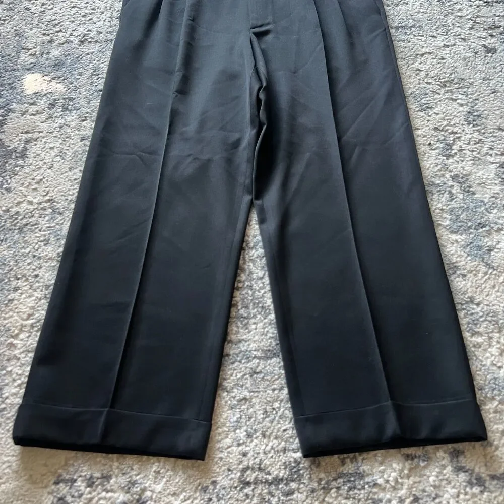 Zanella Bennett Mens 36x28 Black 100% Wool Pleated Cuffed Dress Pants Italy MINT