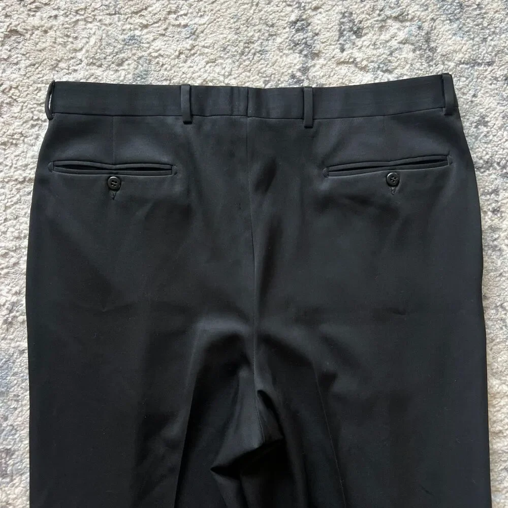 Zanella Bennett Mens 36x28 Black 100% Wool Pleated Cuffed Dress Pants Italy MINT