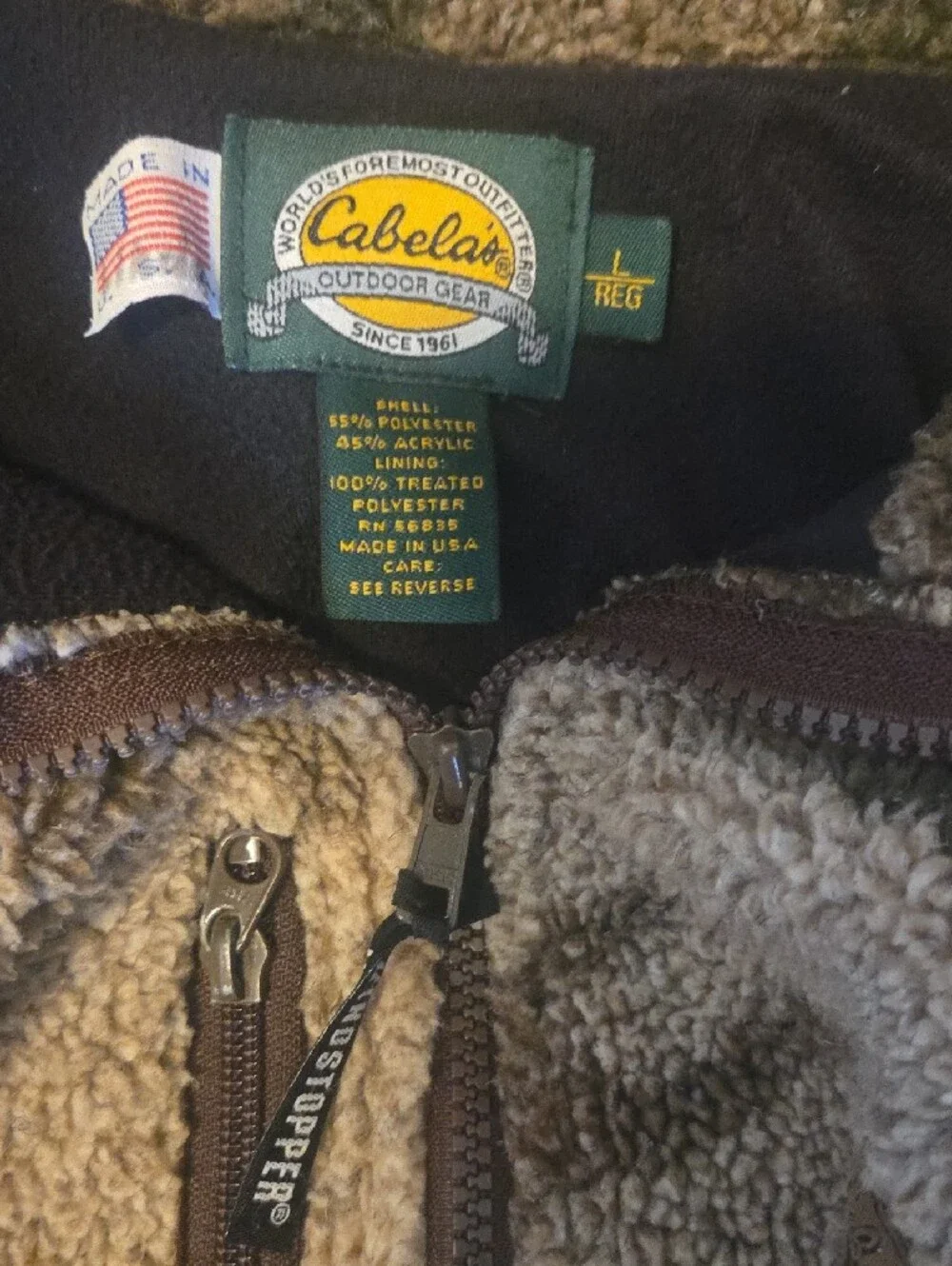 Cabela's Camouflage Sherpa Fleece Vest in Green, Brown and Tan