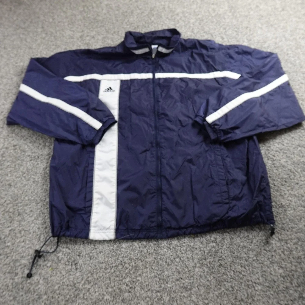VTG Adidas Jacket Mens‎ 2XL Blue White Full Zip Windbreaker Track Coat 90s Y2K