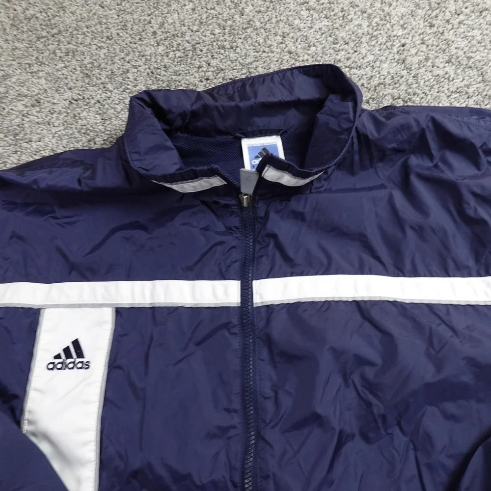 VTG Adidas Jacket Mens‎ 2XL Blue White Full Zip Windbreaker Track Coat 90s Y2K