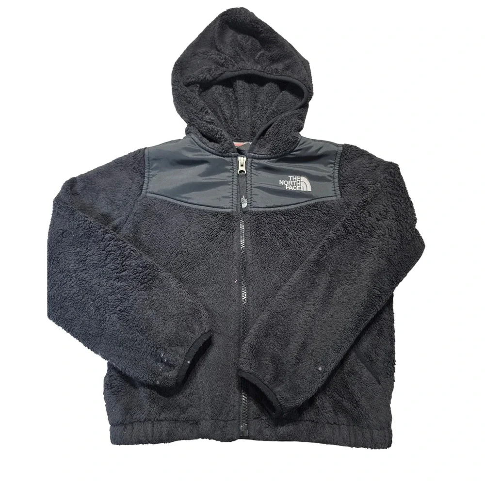 The North Face Boys Chimborazo Full Zip Hooded Fleece Jacket Black Flaw Sz 6
