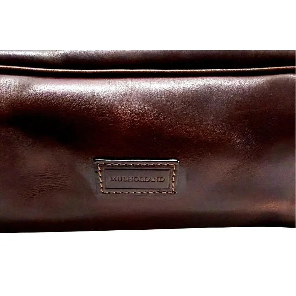 NWT Mulholland Brown Leather Golf Shoe Bag Luxury Travel Case Faux Fur Lined