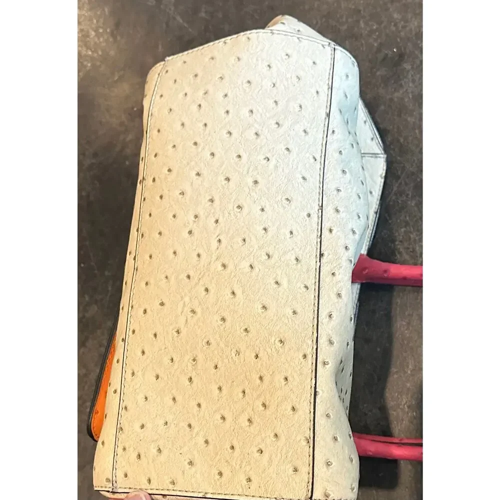 Guess Handbag, Shoulder Bag Faux Leather Ostrich Bone/Pink Orange With Wallet
