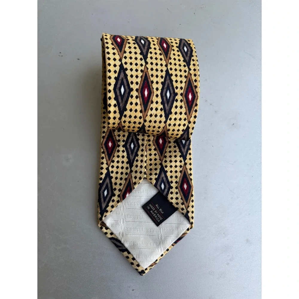 Ferrell Reed Parisian Mens Silk Tie Gold Geometric Diamond Handmade USA