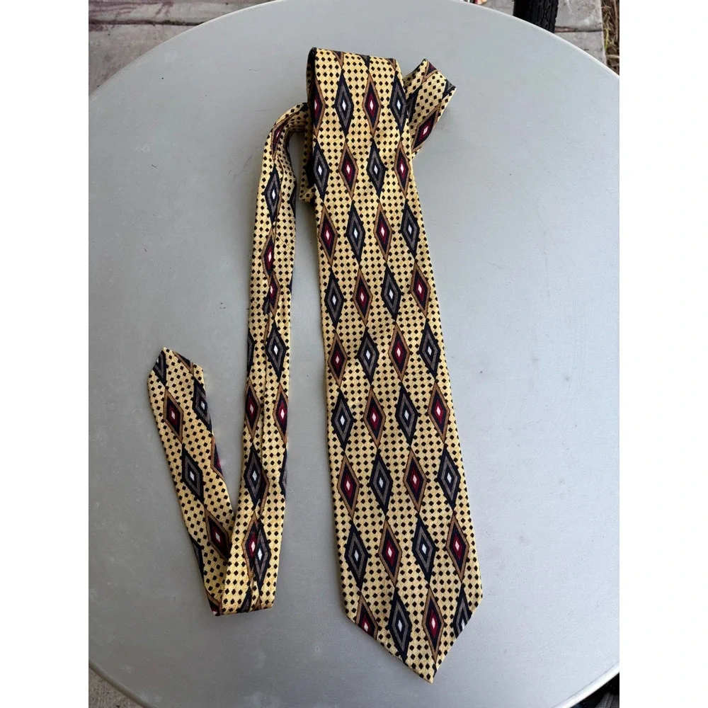 Ferrell Reed Parisian Mens Silk Tie Gold Geometric Diamond Handmade USA