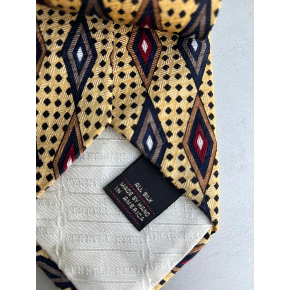 Ferrell Reed Parisian Mens Silk Tie Gold Geometric Diamond Handmade USA