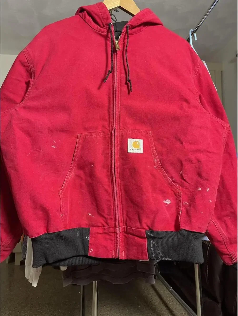 Vintage 1990s Cherry Red Carhartt Hooded Duck Canvas Jacket Large