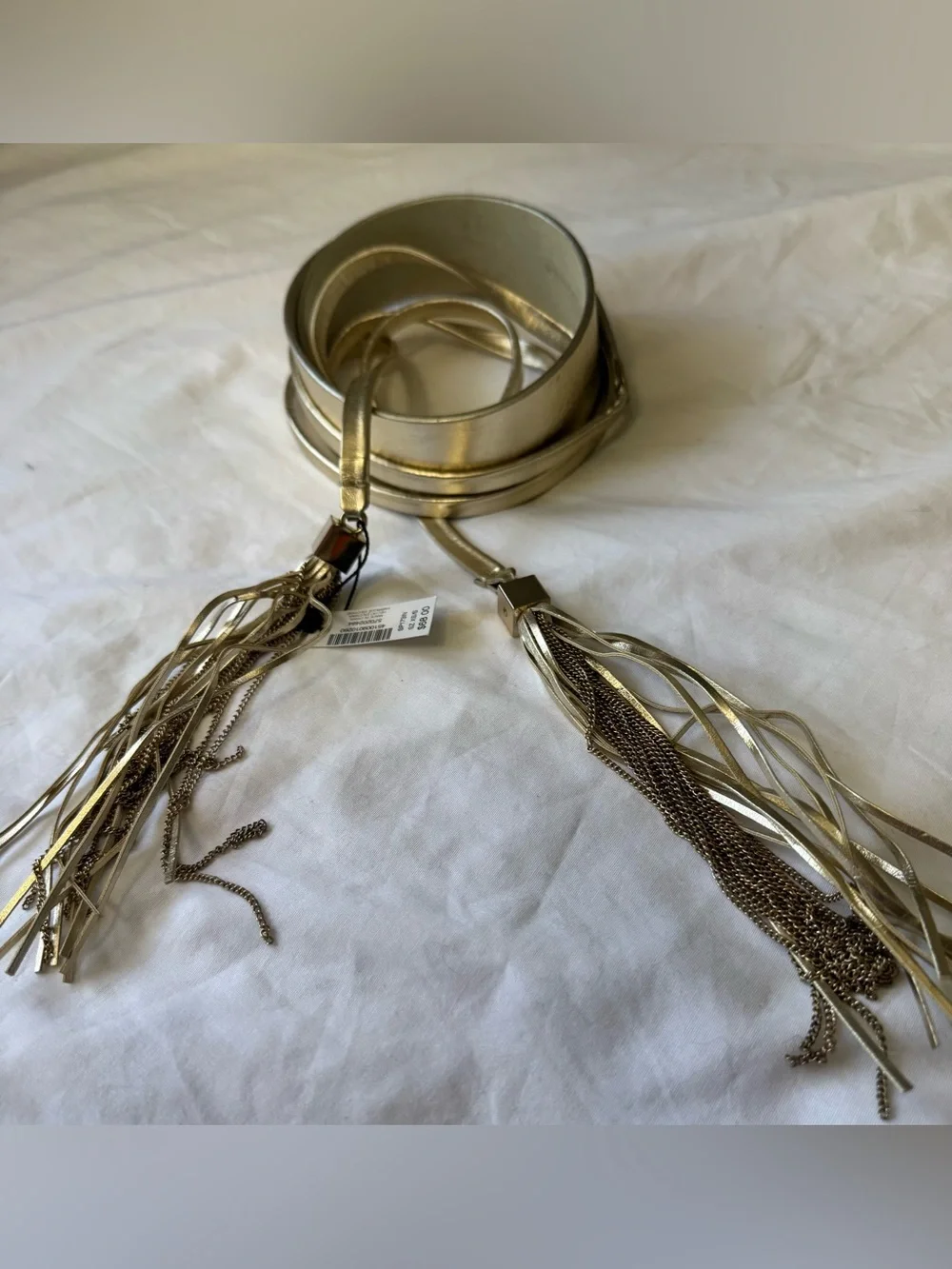 NWT White House Black Market Women's Gold Metallic Fringed Wrap Belt SizeXS/S