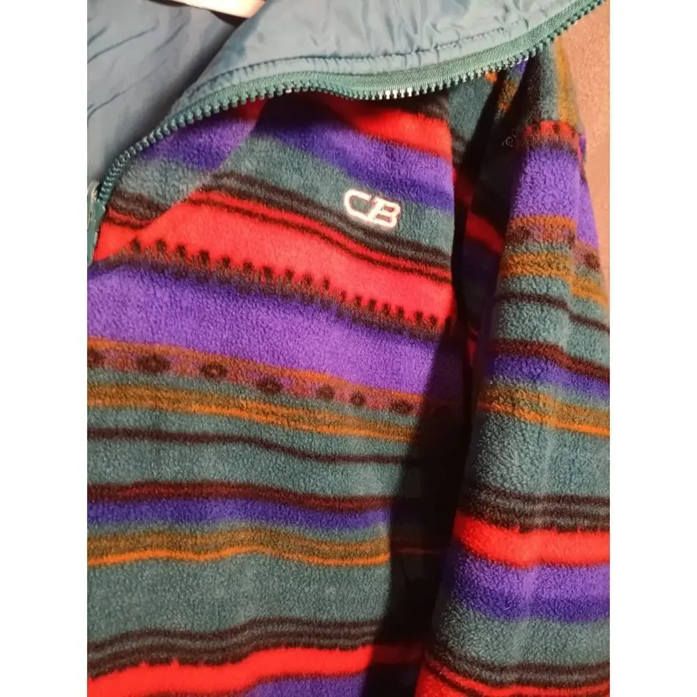 VTG CB Sports Medium Reversible Southwest Stripe Teal Windbreaker Pullover Ski