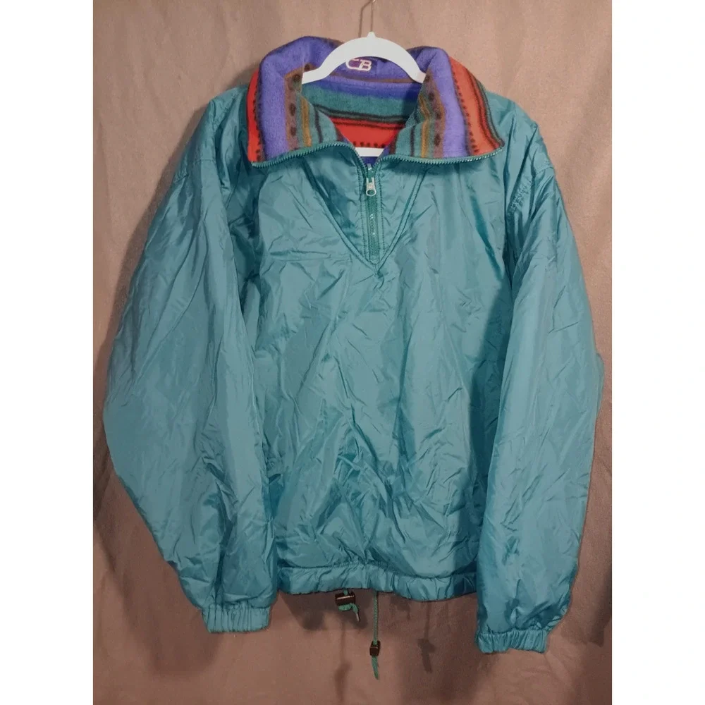 VTG CB Sports Medium Reversible Southwest Stripe Teal Windbreaker Pullover Ski