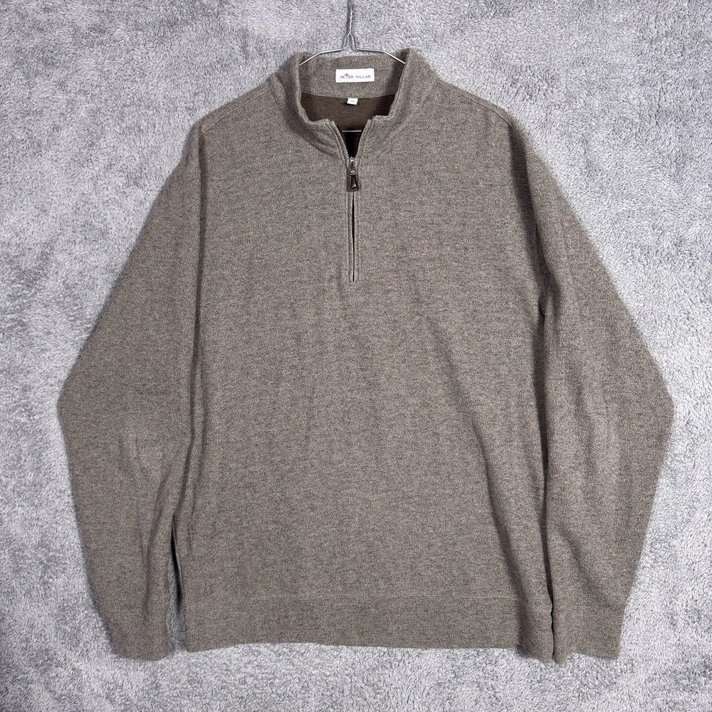 Peter Millar Sweater Mens XL Brown Crown Comfort 1/4 Zip Pullover Arnie Fleece