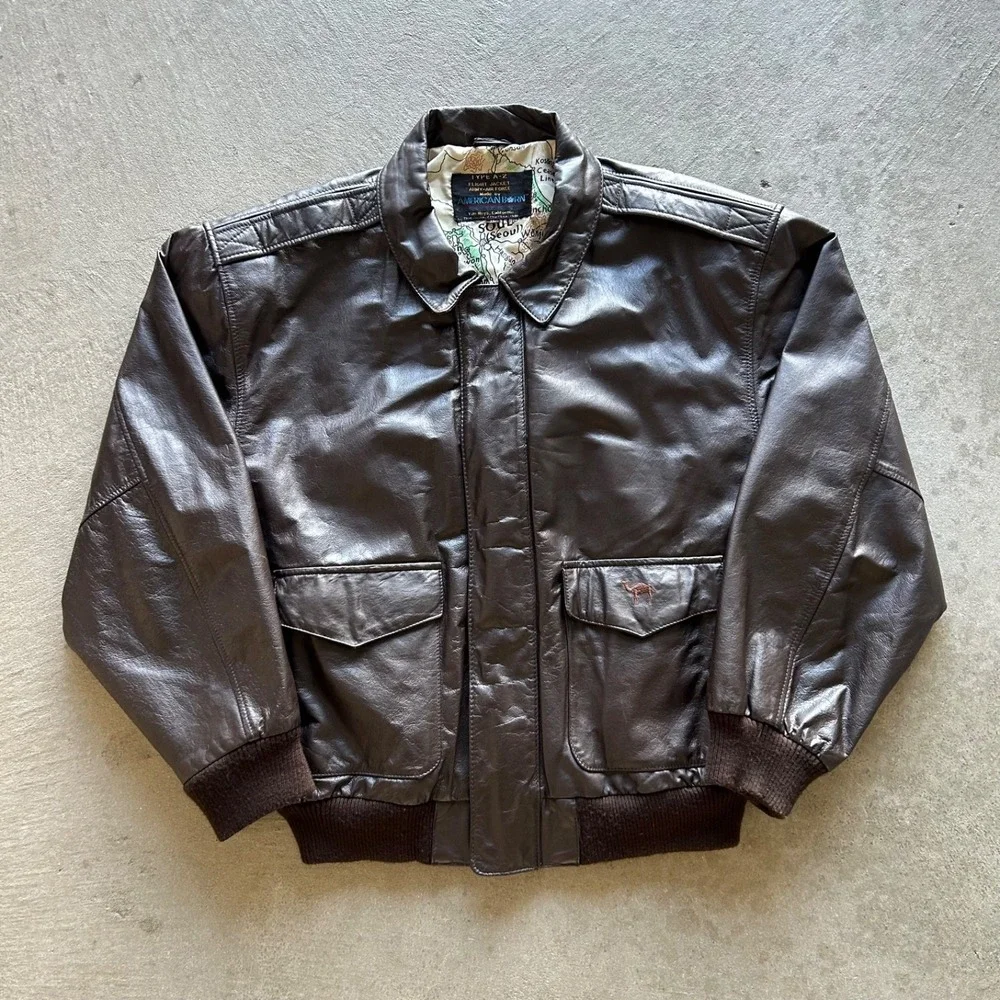 Vintage American Born Type A-2 Leather Flight Jacket‎ Size XL Brown Bomber Army