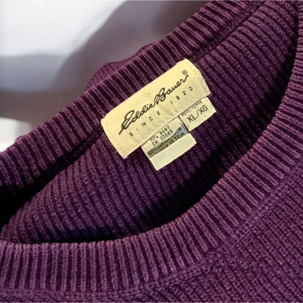 Eddie Bauer Mens Long Sleeve Crew Neck XL Ribbed Cotton Knit Purple Sweater