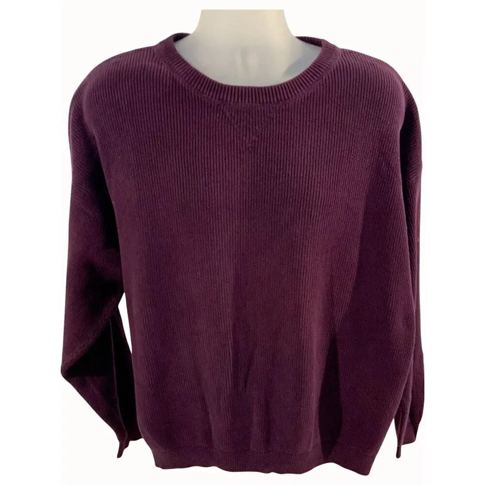 Eddie Bauer Mens Long Sleeve Crew Neck XL Ribbed Cotton Knit Purple Sweater