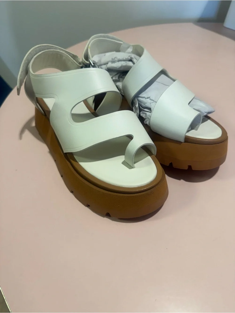 3.1 Phillip Lim White Leather Platform Sandal with Tan Sole