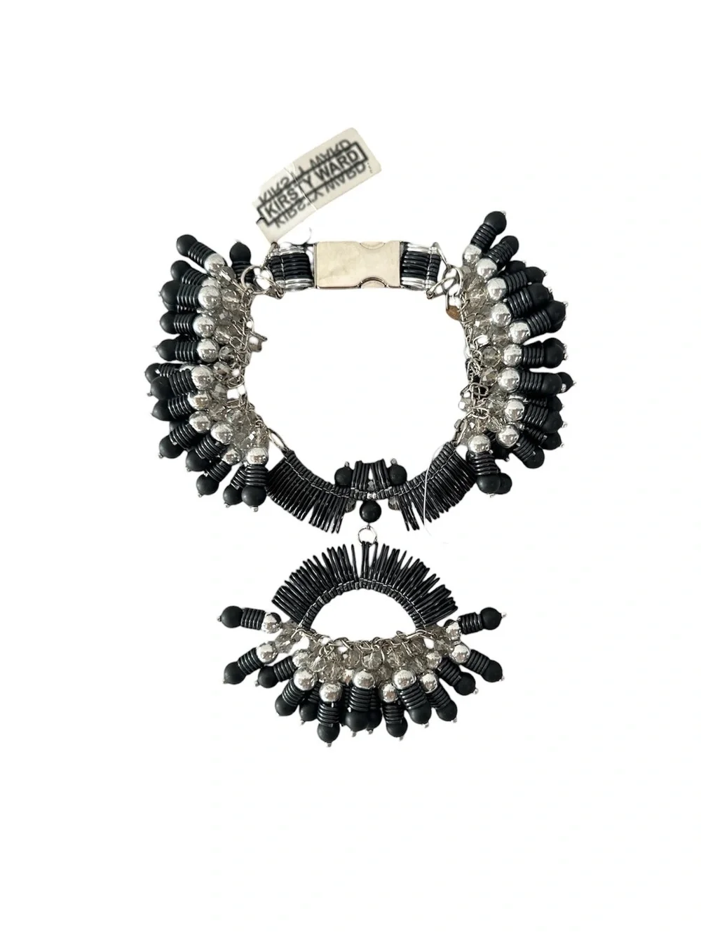 Rare Kirsty Ward Black Chunky Beaded Statement Necklace