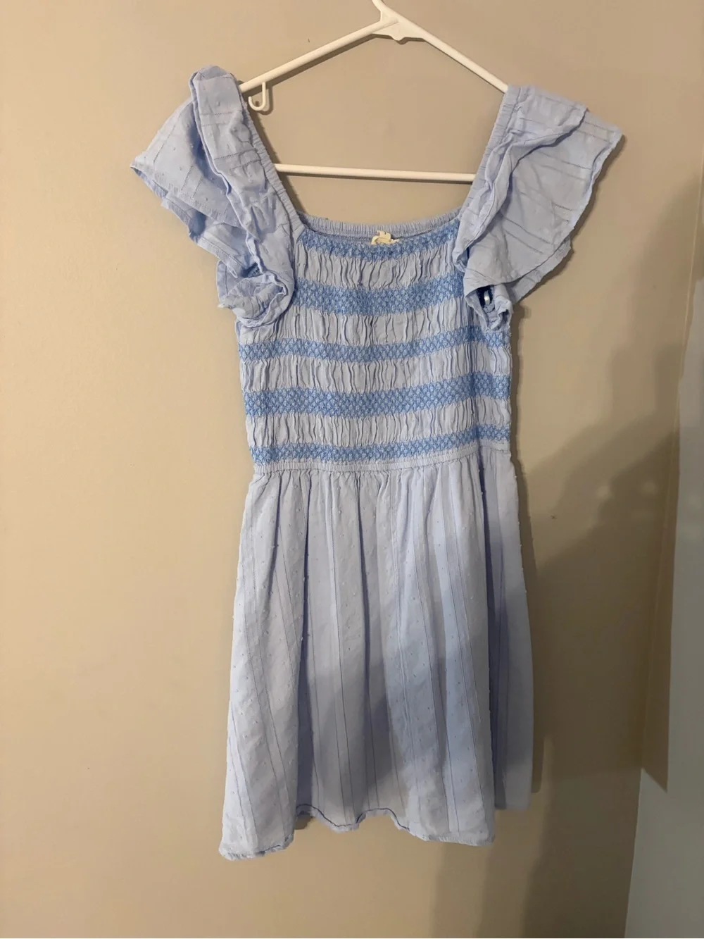 Hello Franki Light Blue Smocked Flutter Sleeve Dress