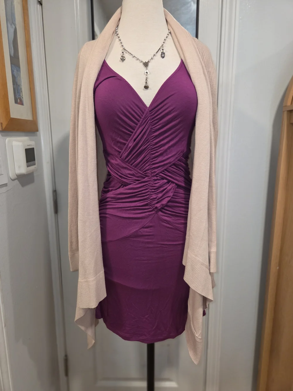 Free People Magenta Ruched V-Neck Midi Dress