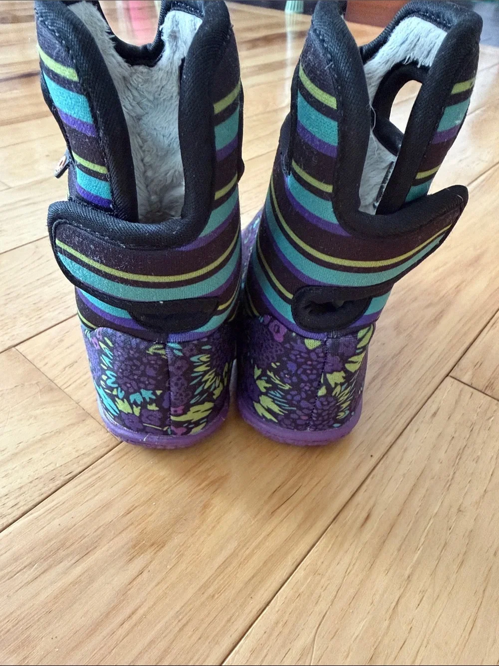 Bogs Toddler Waterproof Purple Floral & Stripe Winter Boots