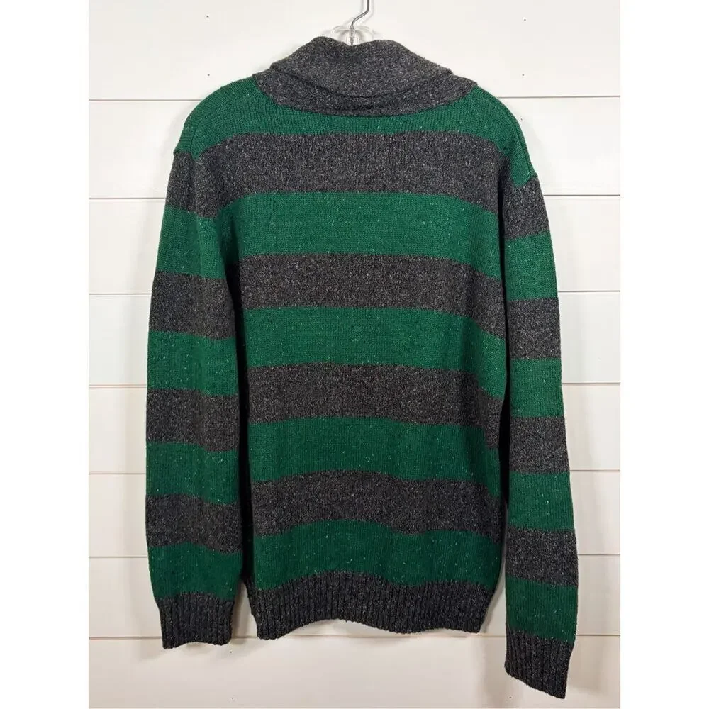 Urban Pipeline Men's Striped Knit Shawl Collar Sweater Heather Gray Green Large