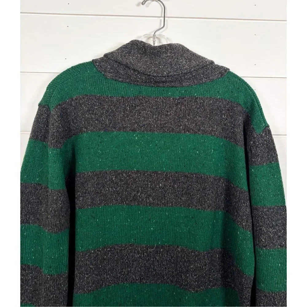 Urban Pipeline Men's Striped Knit Shawl Collar Sweater Heather Gray Green Large
