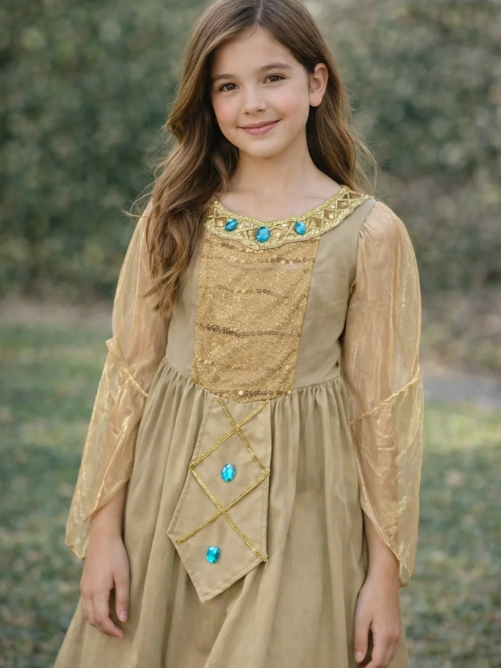 Cleopatra Egyptian Girls Large Gold Sequin Jeweled Dress Costume