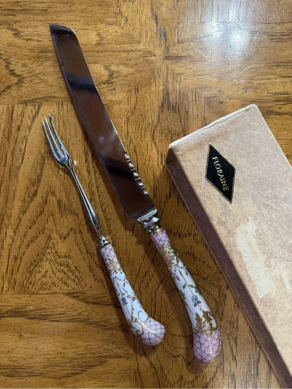 Vintage Sheffied England Pink Porcelain Stainless Steel Knife Hand Painted