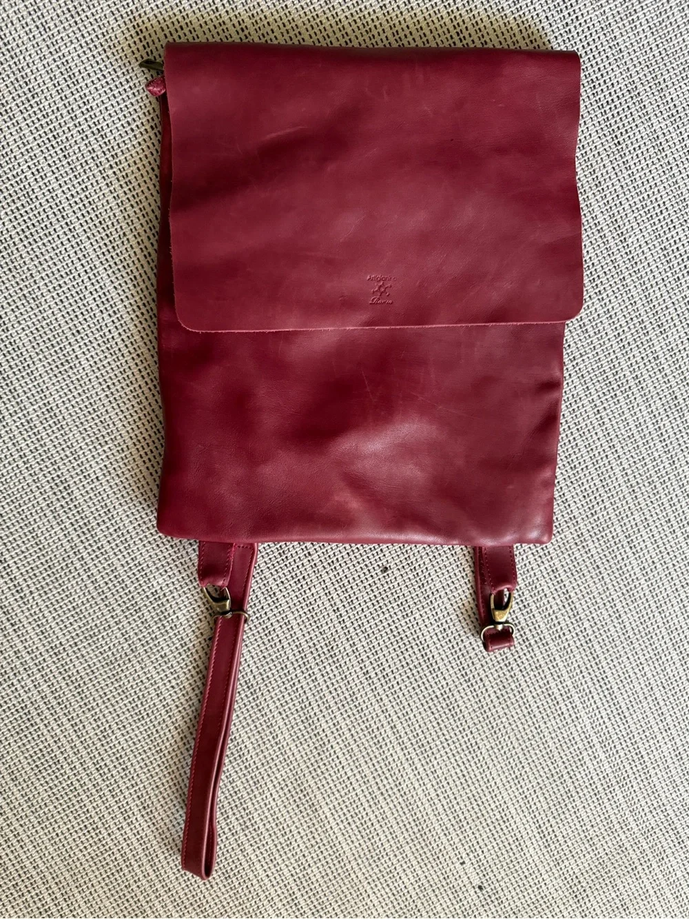 Women's Burgundy Genuine Italian Leather Backpack - Unbranded
