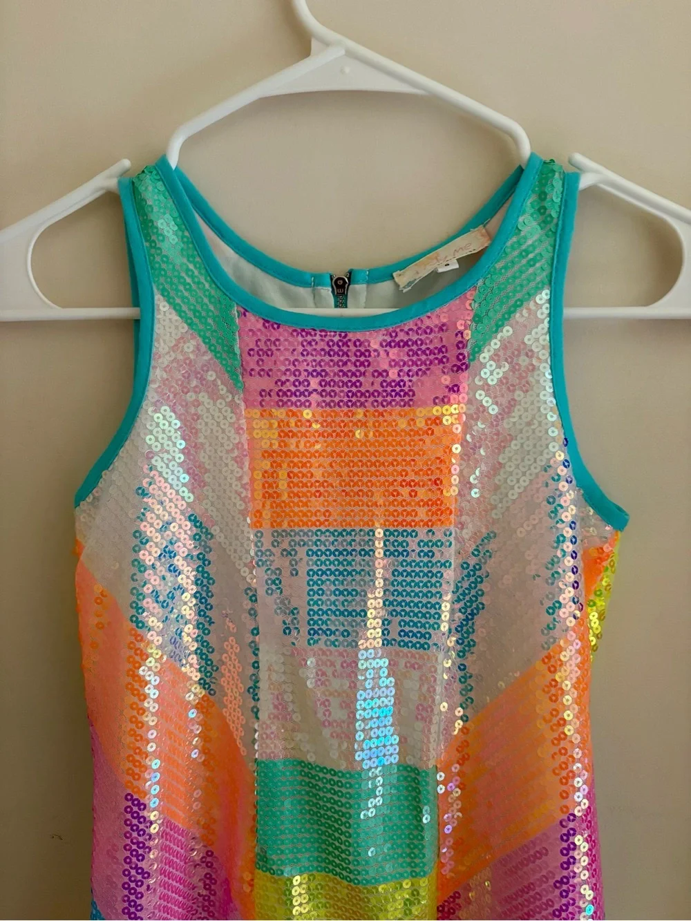 Truly Me by Sara Sara Neon Rainbow Colorblock Stripe Sequin Dress Size 8